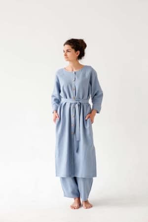 Long Button-Front Linen Tunic